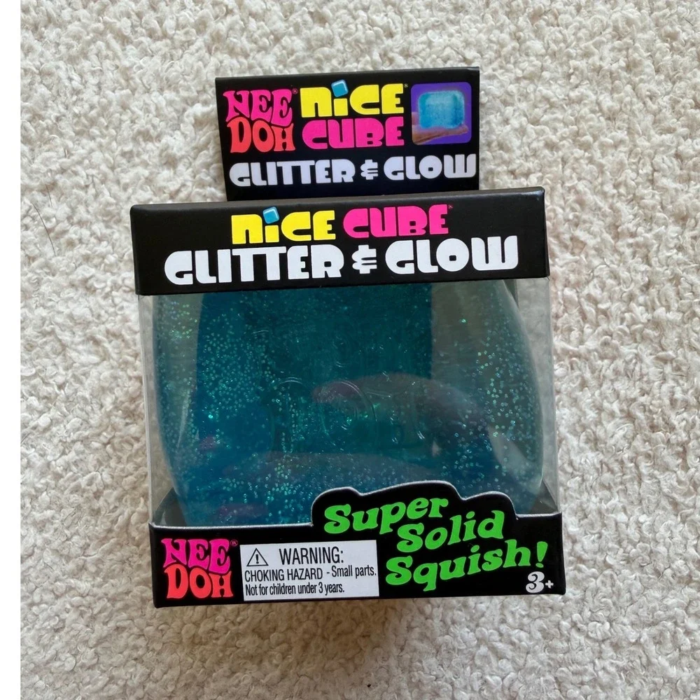 Schylling NeeDoh Nice Cube Glitter & Glow Blue Squishy Fidget Stress Toy 26064HY